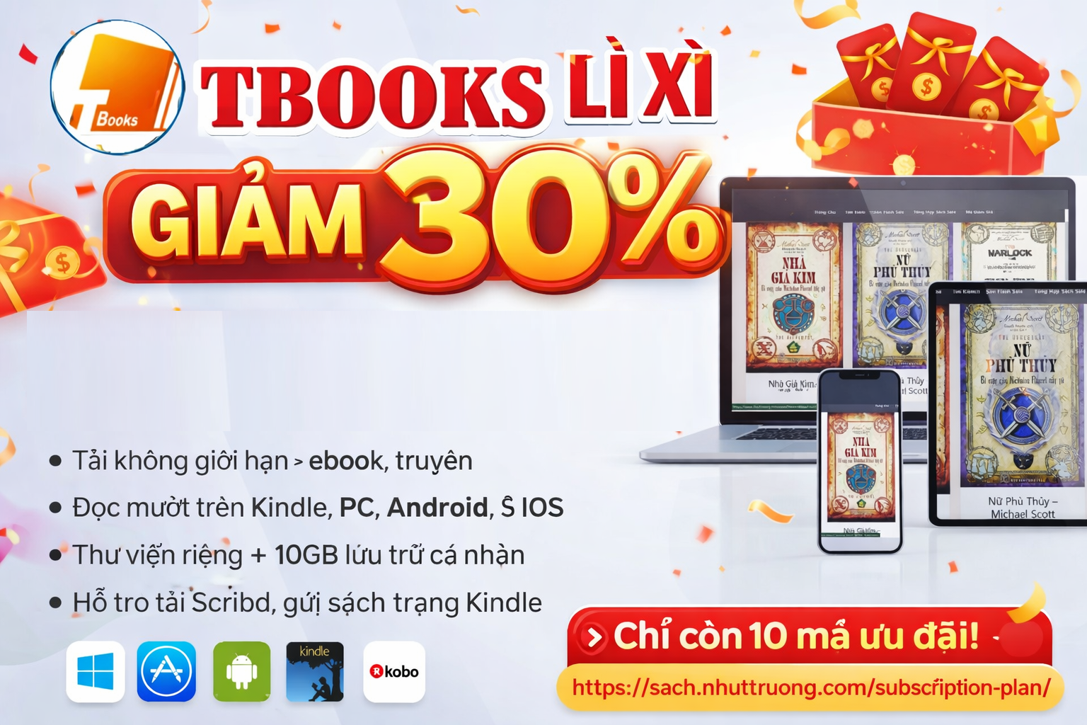 📚🔥 🎉 TBOOKS LÌ XÌ 30% đăng ký gói VĨNH VIỄN – CƠ HỘI CUỐI CÙNG TRONG NĂM 🎉